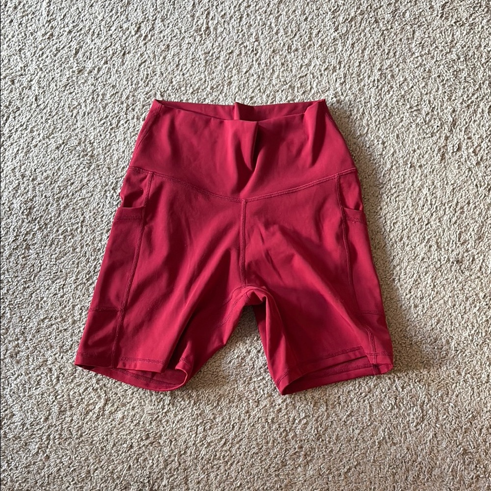 Red High-Waisted Athletic Shorts